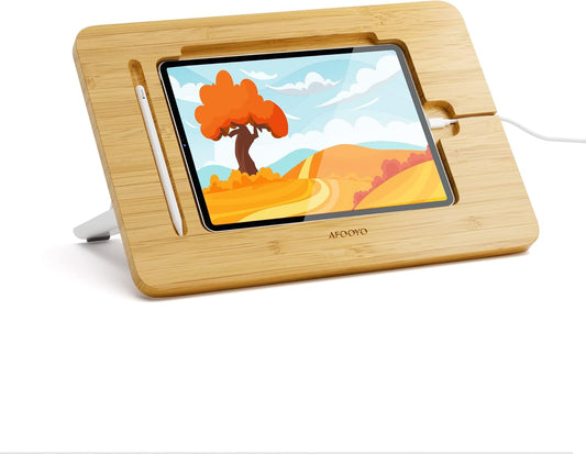AFOOYO Bamboo Tablet Drawing Stand - Portable & Adjustable 5 Angles,Laptop Stands Riser, Book Reading Stand,Compatible with 9.7/10.2/10.5/10.9/11 inches