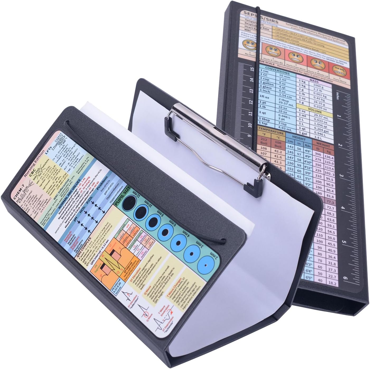 Nursing Clipboard 2 Packs,Nursing School Essentials,Medical Edition Cheat Sheets, Nurse Accessories for Work, 3 Layers, Nursing Clipboard Foldable, Plastic, Black