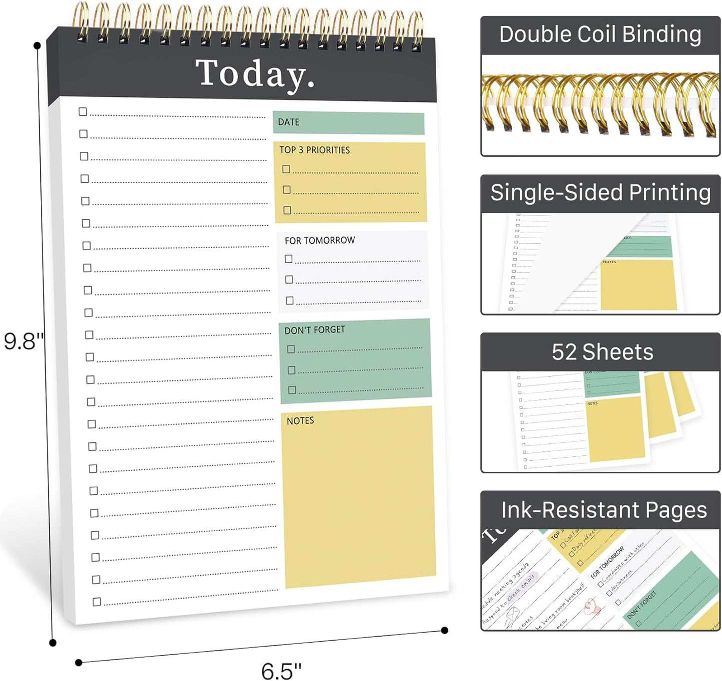 To Do List Notepad - To Do List Notebook for Work with 52 Sheets, Undated Daily Planner Perfect for Enhanced Productivity and Goal Achievement - Green