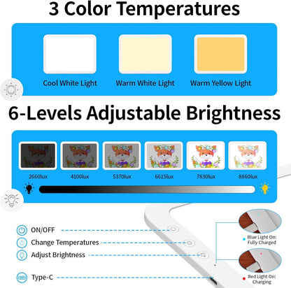 TOHETO A4 Rechargeable Led Super Bright Light Pad Powered by 3500mAh Lithium Battery for Weeding Vinyl Tool, Portable Wireless Light Board/Box for Tracing, Diamond Painting, Sketching & Drawing