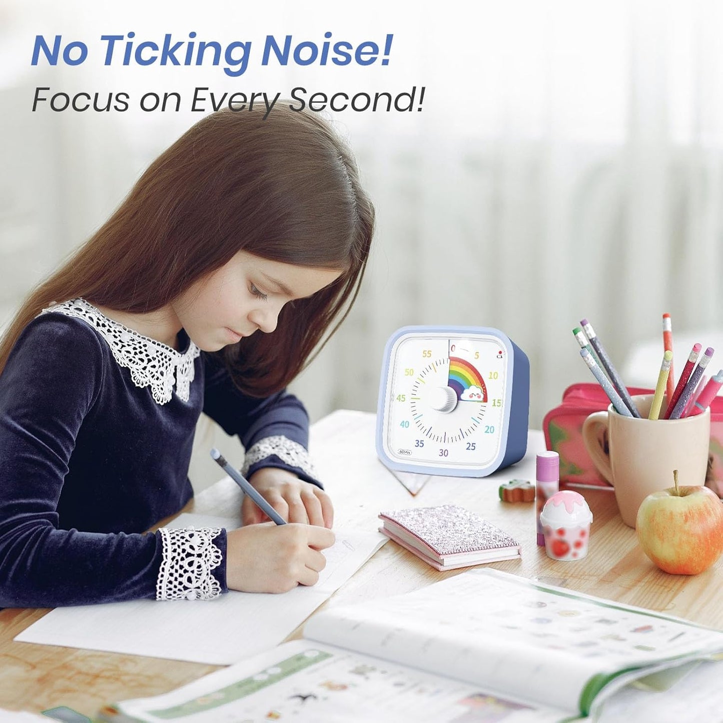 Yunbaoit Visual Timer with Protective Case, Rainbow Disk 60 Minute Countdown Timer for Kids and Adults, Silent Time Management Tool(Blue Rainbow)