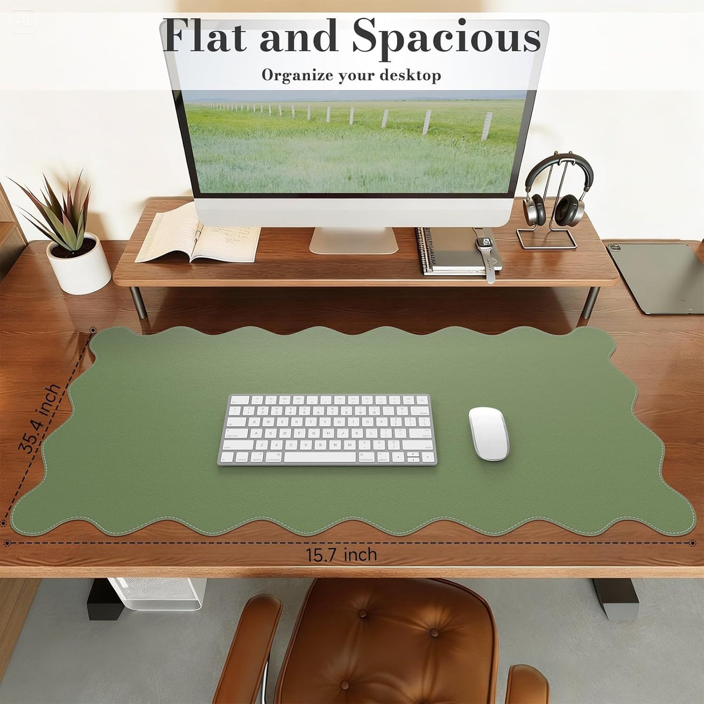 iCasso Pink Leather Desk Mat,Extra Large Scalloped Mouse Pad for Desktop,Waterproof PU Nail Table Mat,Cute Keyboard Mats for Women Girl,Non-Slip Desk Cover Mat for Office Home Dorm