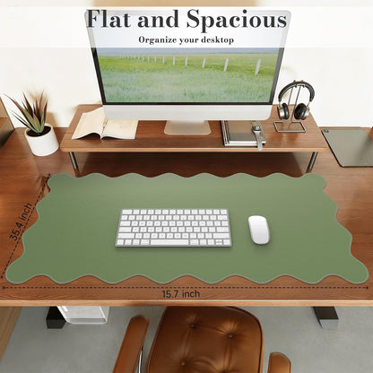 iCasso Pink Leather Desk Mat,Extra Large Scalloped Mouse Pad for Desktop,Waterproof PU Nail Table Mat,Cute Keyboard Mats for Women Girl,Non-Slip Desk Cover Mat for Office Home Dorm