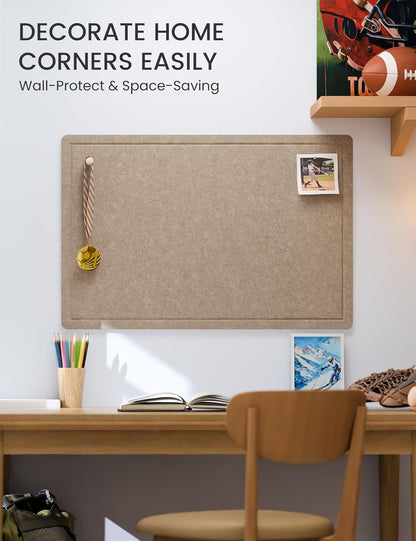 Fluxynara Bulletin Board, 23.6" x 17.5" Cork Board Alternative with 12 Safe Removable Adhesive Tabs, Foldable Felt Pin Board for Home Office, Classroom, Bedroom,Entryway for Walls—Sage