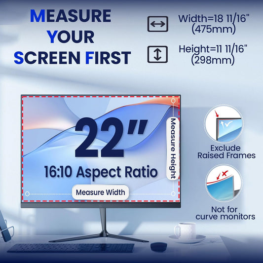 Magnetic Monitor Privacy Screen for 24 Inch Flat Computer 16:9 Aspect Ratio, 24in Removable Anti Glare Filter, Blue Light Blocking Privacy Shield Eye Comfort, Hanging Anti Spy Desktop PC Protector