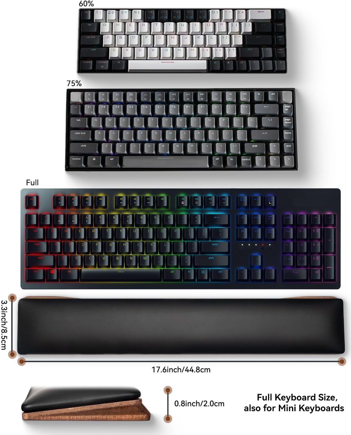 Keyboard Wrist Rest with Memory Foam Anti-Slip Rubber Base Ergonomic Wooden Wrist Rest for Mechanical Keyboard Durable and Easy to Clean for Gamer Staff (Walnut)