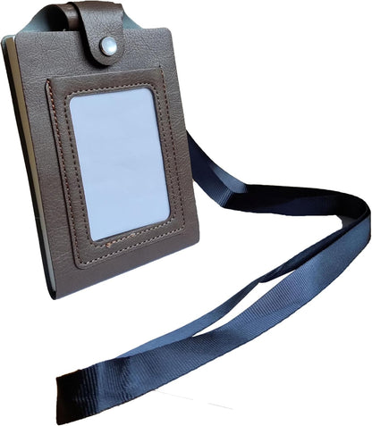 PU Leather Lanyard Meeting Notebook Neck Hanging Notepad with ID Slot and Pen, 3.5X5.1inch, Black