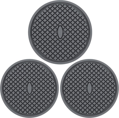 2 Pack Silicone Coasters for Drinks, Round Black Coaster with Deep Tray Grooved Design Cup Mat, Washable Heat Resistant Durable Non-Slip Coasters for Coffee Table Wooden Desk Kitchen Bar