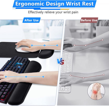 Gimars Upgrade Enlarge Silky and Superfine Fabric Gel Memory Foam Keyboard Wrist Rest Set, Ergonomic Keyboard Mouse Wrist Support for Typing Pain Relief, Comfort for Office, Gaming, Computer, Black