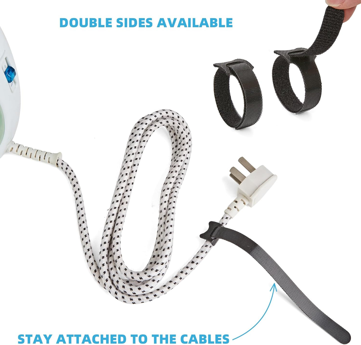 12 Inch Black Cable Ties 50 PCS Reusable Fastening Cable Straps Adjustable Hook & Loop Organizer Straps Cords Management for Home, Office and Data Centers