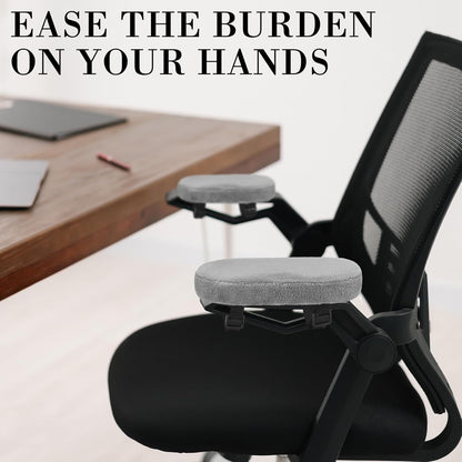 Threlaco 2 Pcs Office Chair Armrest Pads Soft Foam Office Chair Arm Covers Fluffy Flannel Gaming Armchair Armrest Cushion for Elbows and Forearms Support Pressure Relief(Gray)