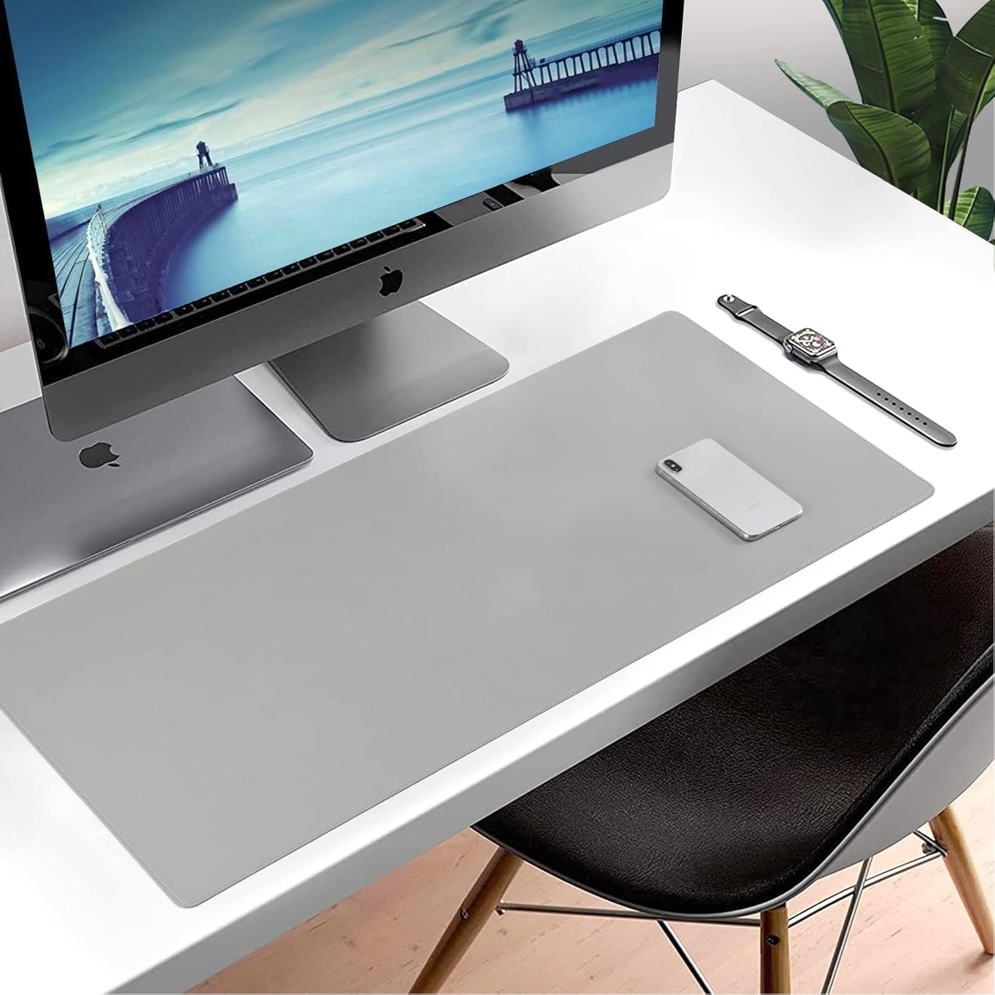 Leather Desk Pad,Wolaile 36x17 inch Large Mouse Pad,Waterproof Non-Slip Writing Desk Blotter,Computer Mat Desktop Protector for Office Home,Black