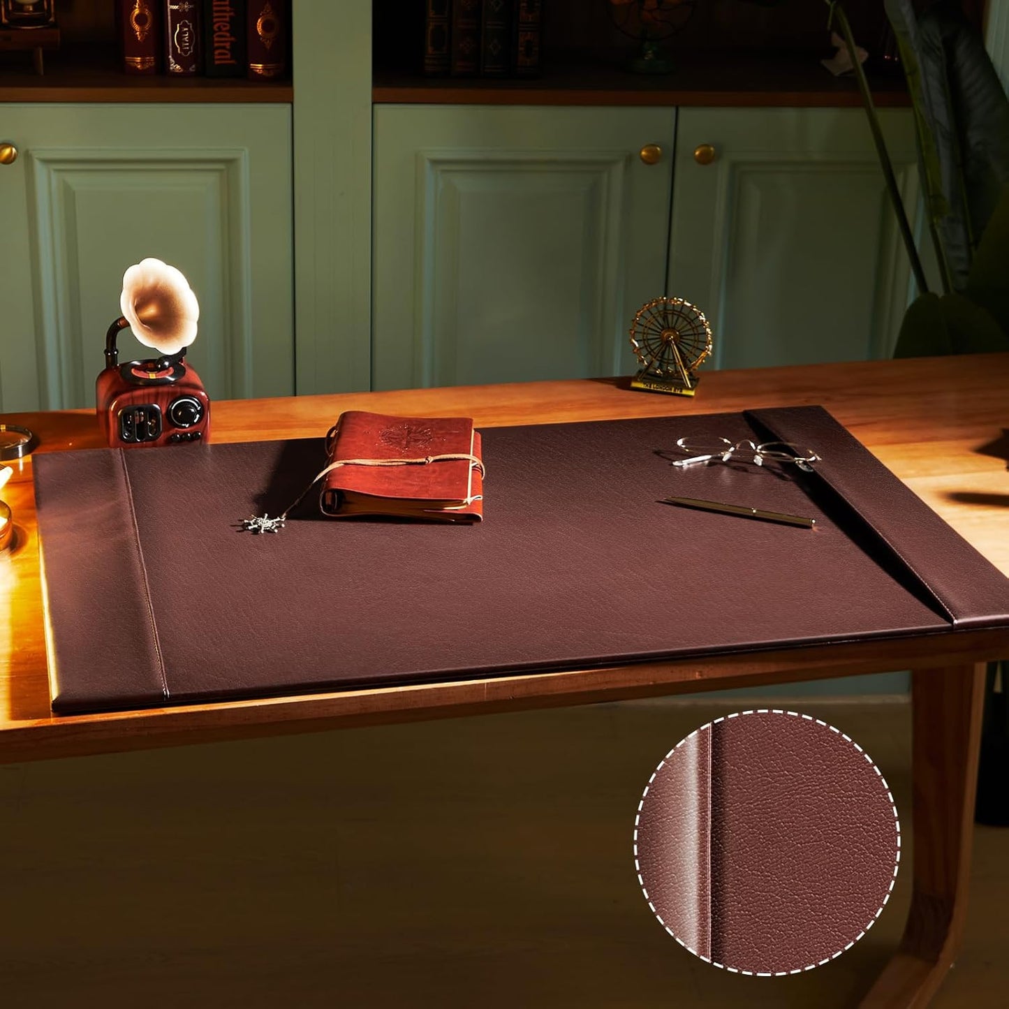 30 x 18 Inch Leather Desk Pad Protector with Side Rails, Executive Office Desk Mat for Home Workspace, Writing Surface, Mouse & Keyboard Pad, Elegant Gift for Men Dad Husband (Brown)