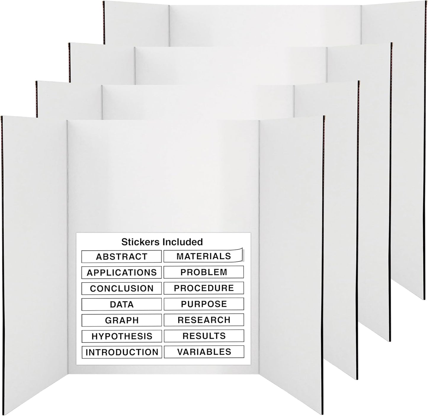 Trifold Poster Board 36" x 48" White Presentation Board - Self-Adhesive Science Subtitles Included - Science Fair Display Boards, for School, Fun Projects and Business Presentations - by Emraw