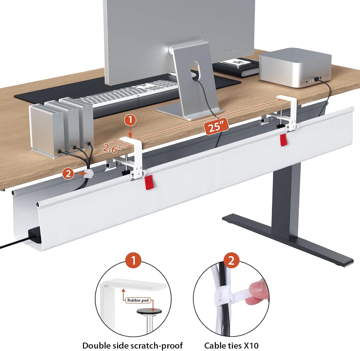 Univivi No Drill Under Desk Cable Management Tray, 36" Cord Organizer for Table, Clamp/Screw Mount Desk Cable Management, Premium Fabric Cable Management Tray for Office, Home