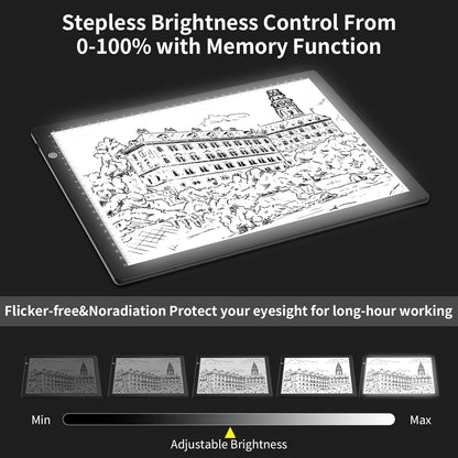 KOBAIBAN A4 Light Pad with 4 Clips, Ultra-Thin LED Light Board for Diamond Painting, Stepless Dimmable Brightness USB-C Power Light Table for Tracing, Light Box for Sketching, Drawing, Weeding Vinyl