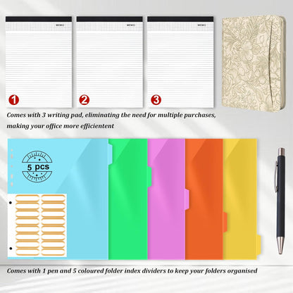 Leathario Portfolio Binder, Includes 10 Sheet Protectors and 3 Notepads, 3-Ring Folder Organizer, A4 Padfolio with Zipper, Vegan Leather Tablet Sleeve, Business Office Conference Clipboards