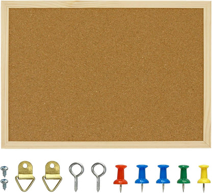 OWLKELA Cork Board 14.6"X 11", Notice Pin Board, Memo Board, Vision Board, Bulletin Board for Office, Classroom or Home, Mounting Hardware and Push Pins Included, Wooden Frame