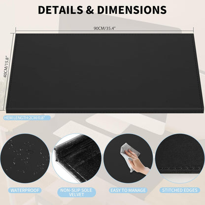 AKOZLIN 35.4"x 18.9" Soft PU Leather Surface Office Desk Mouse Mat Anti-Push Pad with Full Grip Fixation Lip Table Blotter Edge-Locked Protector