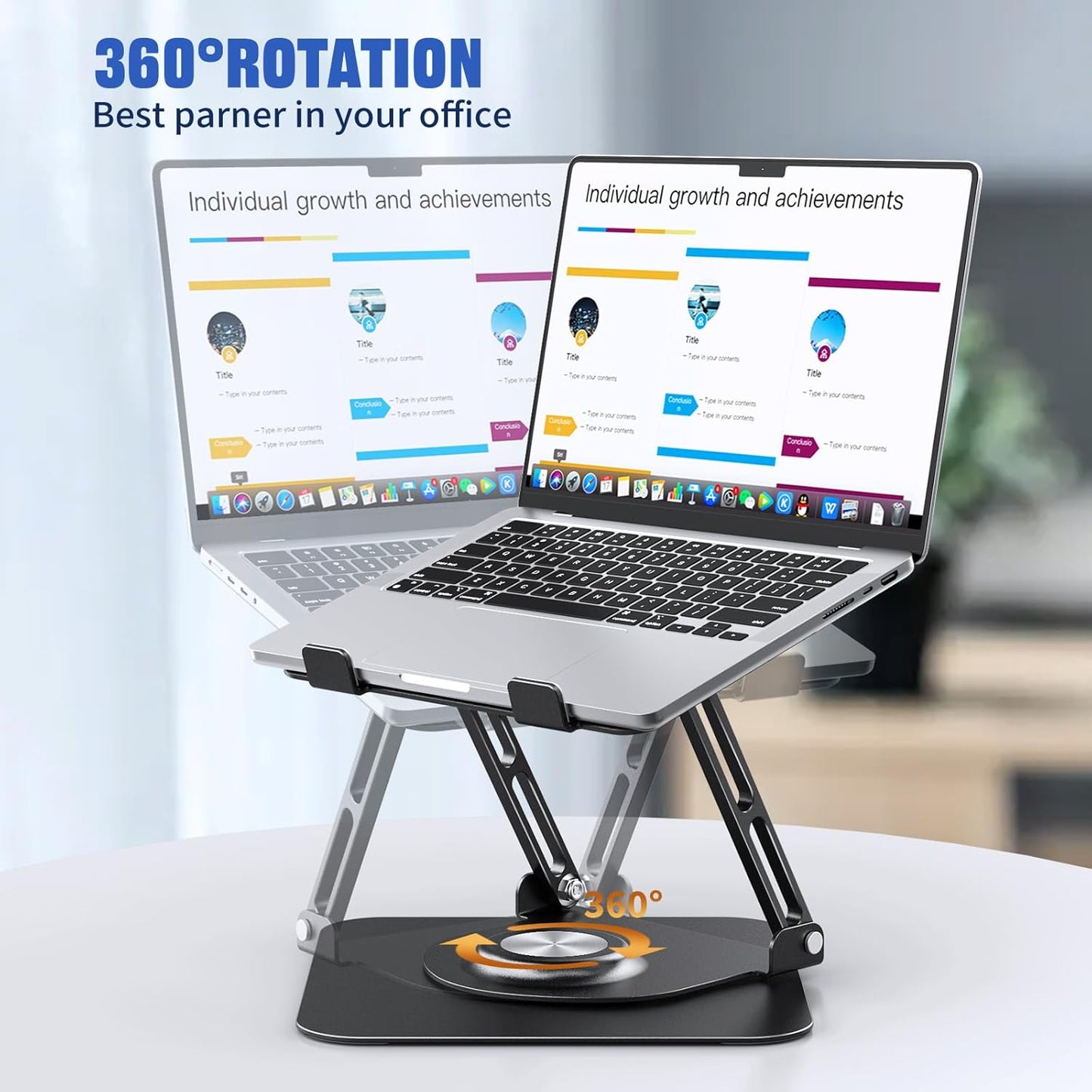 JOYEKY Laptop Stand for Desk, Adjustable Computer Stand with 360° Rotating Base, Ergonomic Laptop Riser for Collaborative Work, Foldable & Portable Laptop Stand, fits for All 10-16" Laptops