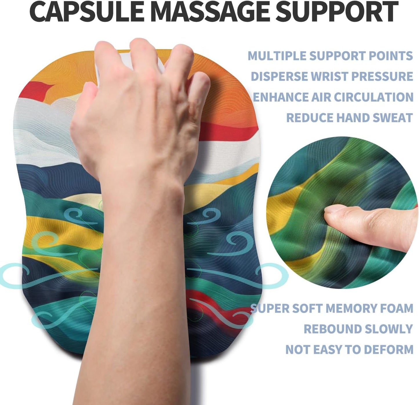 Ergonomic Raised Mouse Pad Wrist Support with Bilateral Slope Memory Foam Mousepad for Wrist Rest and Carpal Tunnel Pain Relief 11.8x7.9〃 Black