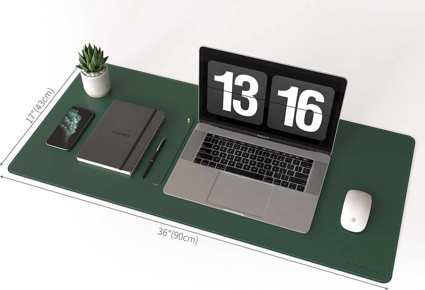 RENMTURE Dual-Sided Mouse Pad, Natural Cork & PU Leather Large Desk Pad for Office and Home Work, Desk Protector Non-Slip, Waterproof, Easy Clean (Olive Green, 32"x16")
