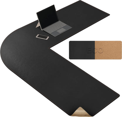 MAIDERN (51” + 51”) x 15.7” L Shaped Corner Desk Mat, Cork & Leather Reversible Desk Pad for Gaming Computer Office Home (Black) …