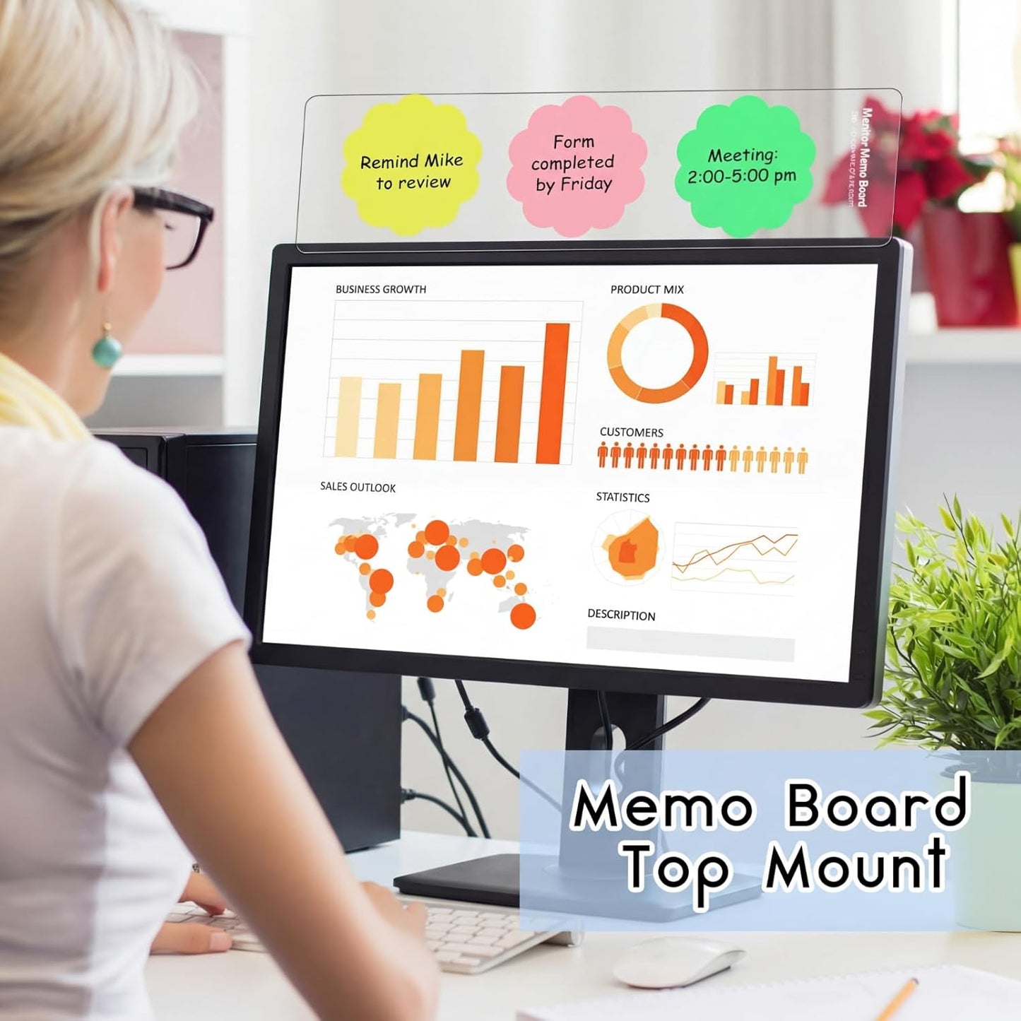 Zonon 4 Pieces Monitor Memo Board, Memo Boards for Computers Transparent Acrylic Monitor Side Panel Office Desk Accessories Desktop Computer Sticky Note Holder for Office Home Work Desk