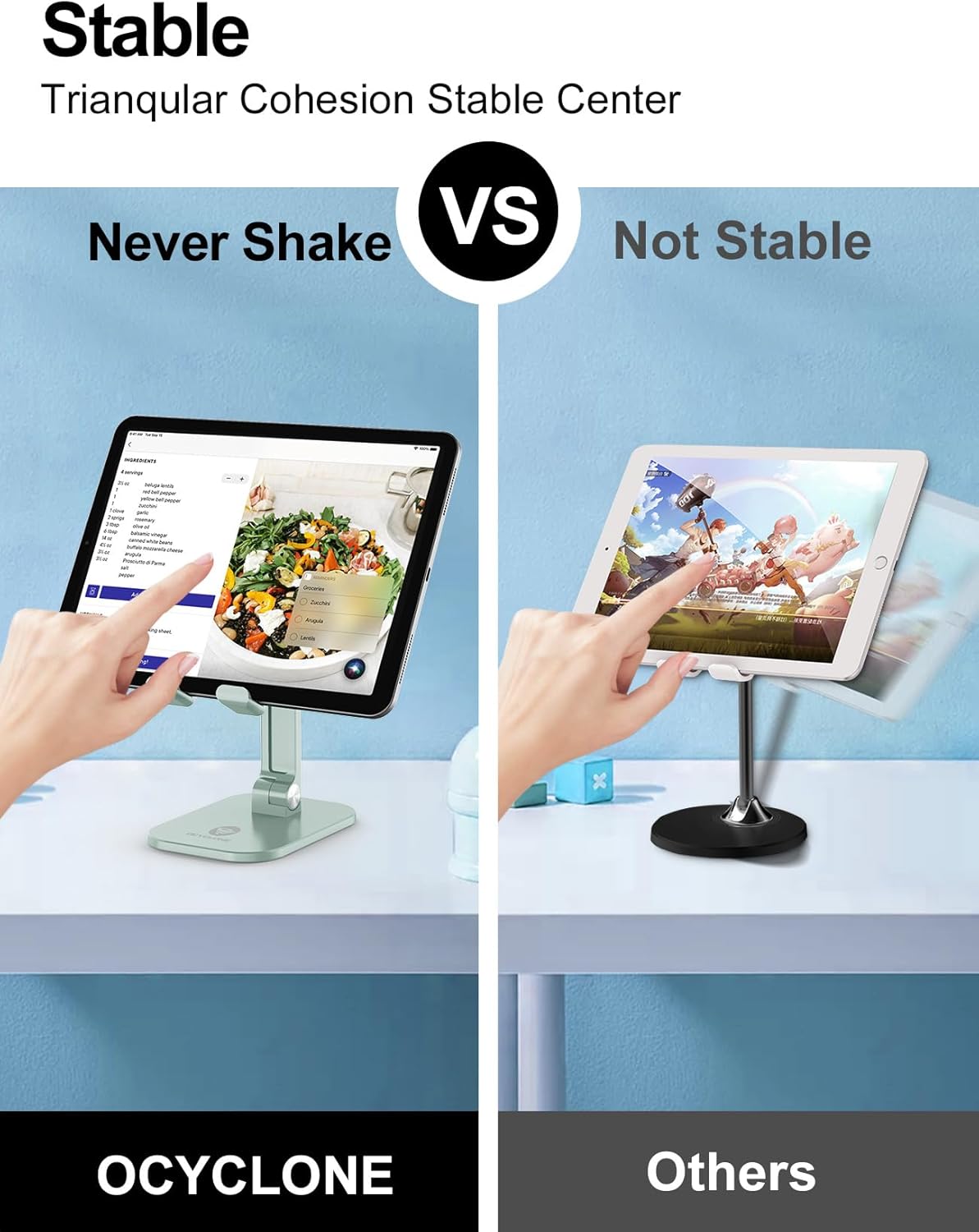 OCYCLONE Phone Stand, Cell Phone Stand Holder for Desk Office Accessories Adjustable Height and Angle Foldable iPhone Stand Compatible with 4"-13" All Phones iPad Tablet - Black