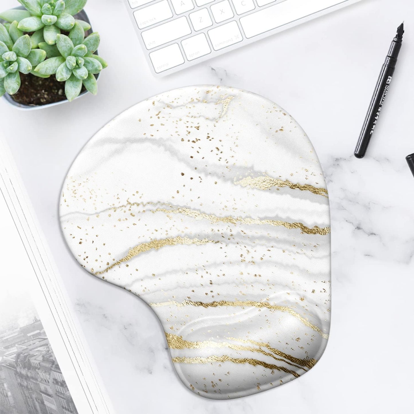 ITNRSIIET Ergonomic Mouse Pad with Gel Wrist Support Wrist Rest Smooth Surface Non-Slip PU Base Comfortable Office Supplies Pain Relief, 9.5 x 8 inches, Beach