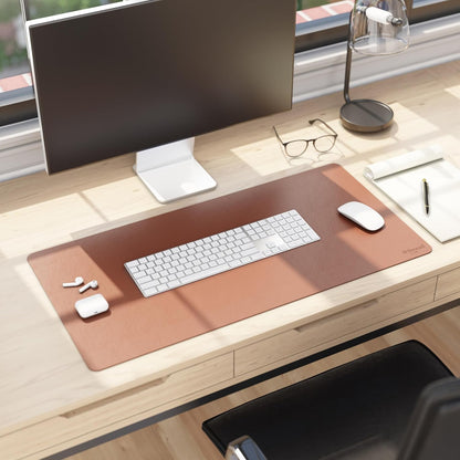 Smead Desk Pad, Vegan Leather Desk Mat with Non-Slip Faux Suede Backing, Perfect Desk Organizer for Office Decor, 31.5” x 15.7” Medium, Sandstone (64831)