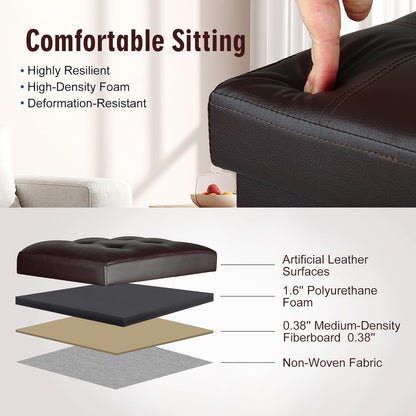 BelugaHelper Storage Ottoman Foot Rest Stool, Foldable Leather Footstool Storage Bench with Thicker Foam Padded Seat. Foot Rest Under Desk for Living Room Bedroom 350 lbs, 17x13x13 in, Brown