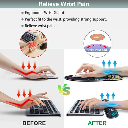 Ergonomic Keyboard Wrist Rest, Mouse Pad with Wrist Rest Anime, Cat Gaming Mousepad with Wrist Support, Memory Foam Wrist Rest Set for Computer Keyboard, Funny Cute Office Desk Accessories