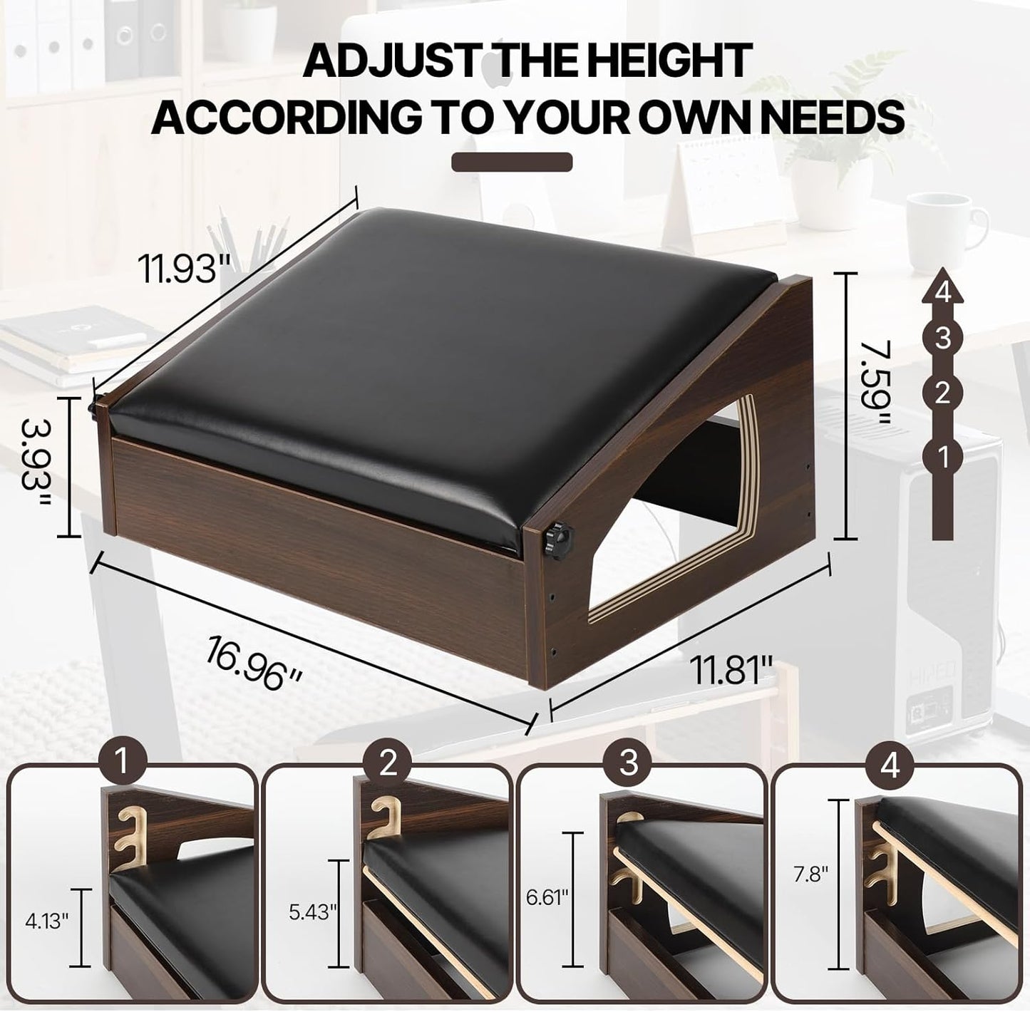 Ergonomic Foot Rest, 4 Adjustable Height Foot Stool,Footrest Under Desk， Soft Cushions,Foot Rest Office,Improving Posture, Promoting Blood Circulation（Natural）