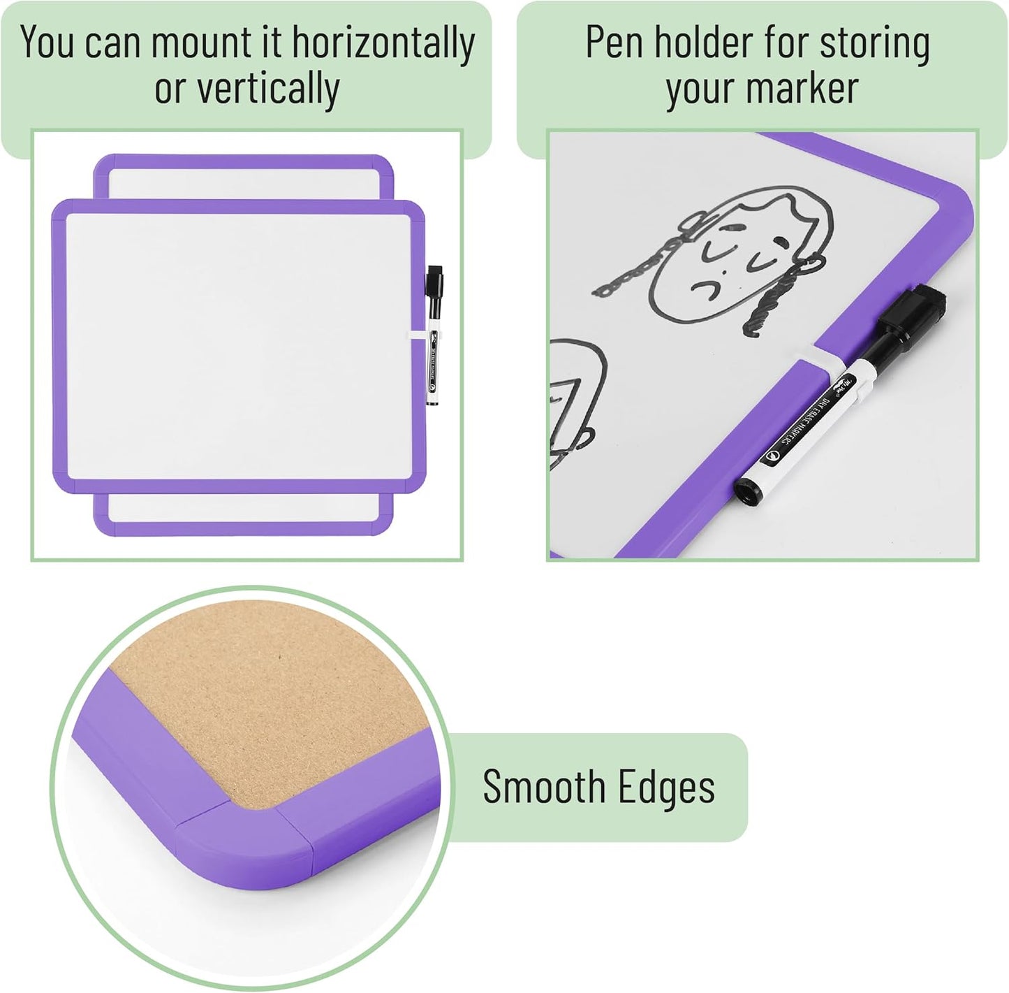 Mr. Pen- Dry Erase Board, 14” x 11” with a Black Dry Erase Marker, White Frame, Small Mini White Board for Students, Fridge, Wall, Locker, Includes Double Sided Tapes