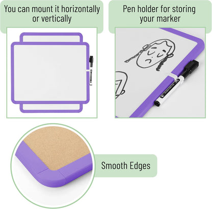 Mr. Pen- Dry Erase Board, 14” x 11” with a Black Dry Erase Marker, White Frame, Small Mini White Board for Students, Fridge, Wall, Locker, Includes Double Sided Tapes