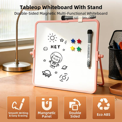 Colorful Dry Erase White Board 8.3x11in, Magnetic Desktop Board with Stand, 2 Markers (Eraser Head), 4 Magnets - Double-Sided Easel for Daily Planning, Memo, Office/Home/School (Blue)