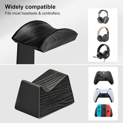 UPERGO Solid Wood Gaming Headset Stand with Controller Holder - Creative Gift for Teens, Boyfriends, Brothers, and Gamers - Desktop Organization and Decoration