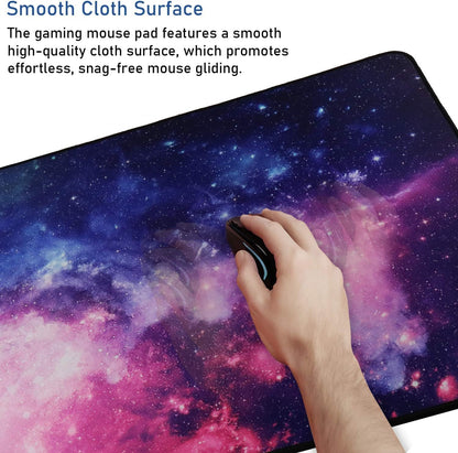 Large Extended Gaming Mouse Pad with Stitched Edges, (31.5X15.7In) Durable Non-Slip Natural Rubber Base, Waterproof Computer Keyboard Pad Mat for Esports Pros/Gamer/Desktop/Office/Home-Black