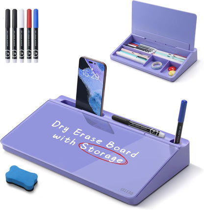 SELEAD Desktop Glass Whiteboard with Wireless Charger Station, Dry Erase Board Computer Pad Keyboard Stand with Organizer for Home, School, Office Desk Accessories, Black