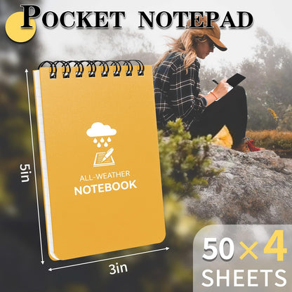 COIDEA Waterproof Notebook, 4 Pack Top-Spiral Pocket Notepad, 3" x 5" Weatherproof NotePad, All Weather Police Pocket Notebook Little Memo Steno Note Pads for Outdoor Office School Recording, Black
