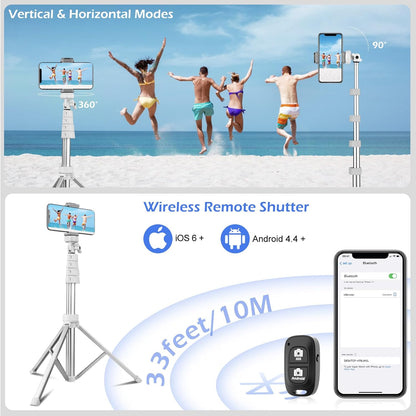 SENSYNE 62" Phone Tripod & Selfie Stick, Extendable Cell Phone Tripod Stand with Wireless Remote and Phone Holder, Compatible with iPhone Android Phone, Camera