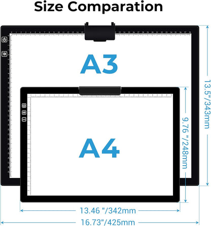 Bylitodt Rechargeable A3 Light Pad, Diamond Art Light Board, 16.7x13.5 inch Lightbox for Tracing and Drawing with 3 Colors & 6 Brightness, Tracing Pad for Weeding Vinyl, Diamond Painting Accessories