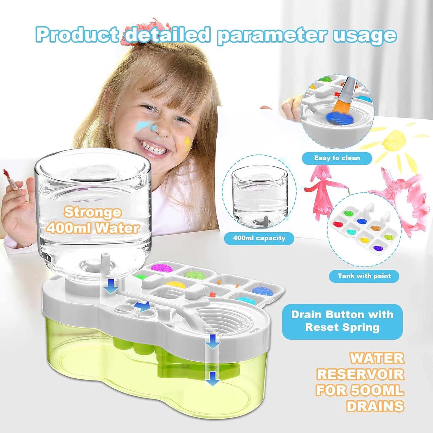 Paint Brush Cleaner, Upgraded Water Cycle Watercolor Rinser Dispenser with Holder and Palette, Washing My Brushes, Cleaning System for Acrylic,Watercolor,Painting Art Supplies for Adults Students