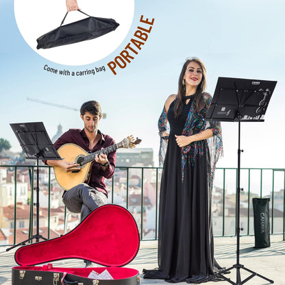 CAHAYA Portable Sheet Music Stand: Dual Use Desktop Book Holder Folding Lightweight Extra Stable Reinforced with Carrying Bag and Clip for Students Musicians Height Adjustable up to 54.3" CMS0204