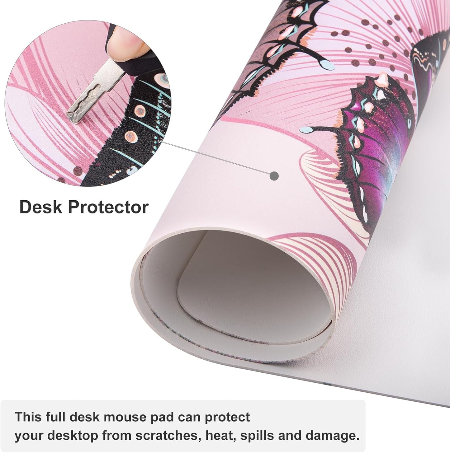 QIYI Large Mouse Pad, Cute Pink Desk Mat for Desktop, Women Girls PU Leather Desk Pad Waterproof Gaming Mousepad, Rose Gold Marble Computer Protector Writing Pad for School Office Home 31.5" x 15.7"