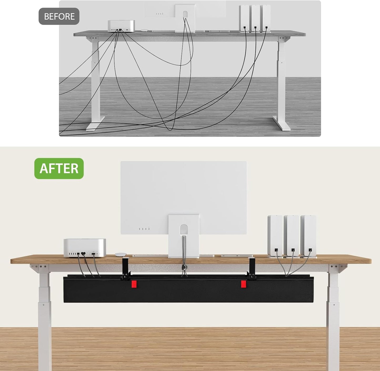 KEEGH Extra Large 48" Under Desk Cable Management Tray - Under Desk Cord Management - Clamp/Screw Mount - Support Upto 70lbs - Fabric Wire Management - Cable Raceways Tray Cord Hiders for Office/Home