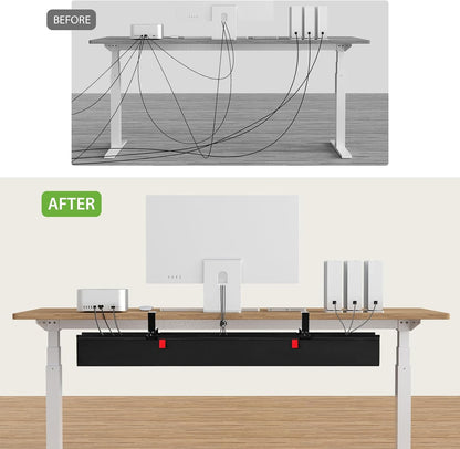 KEEGH Extra Large 48" Under Desk Cable Management Tray - Under Desk Cord Management - Clamp/Screw Mount - Support Upto 70lbs - Fabric Wire Management - Cable Raceways Tray Cord Hiders for Office/Home