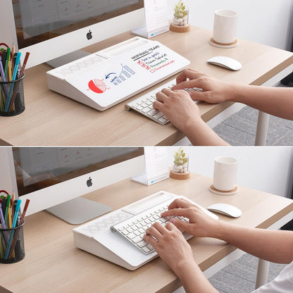 TSJ OFFICE Small Desktop Whiteboard -Glass Dry Erase Board Computer Keyboard Stand White Board Surface Pad with Drawer, Desk Organizers with Accessories for Office, Home, School Supplies - White