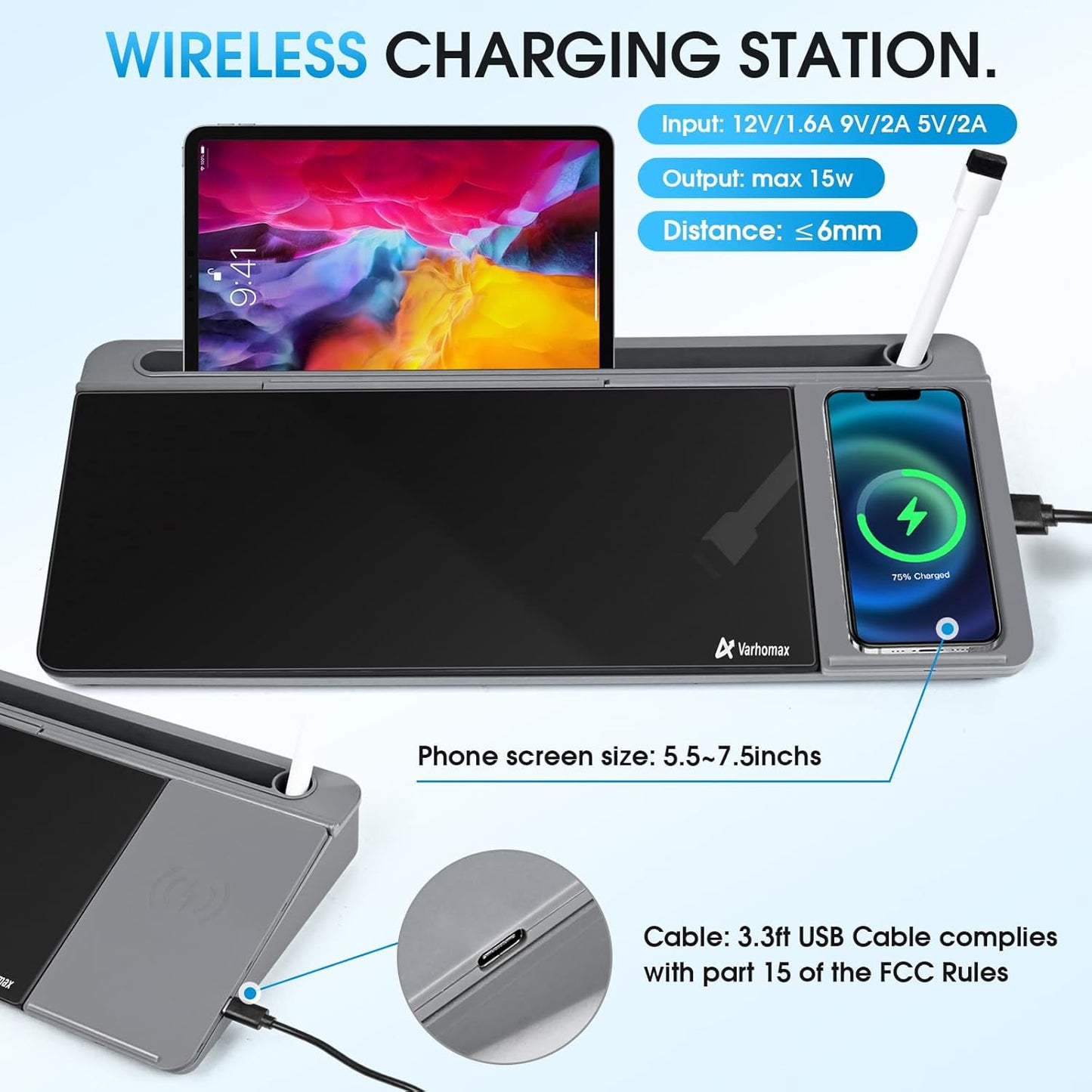 Varhomax Glass Weekly Planner Desk White Board, Desktop Calendar Whiteboard with Storage, to Do List Memo Caddy for Home Office and School Supplies, Black